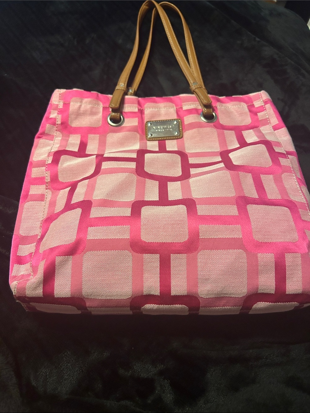 Nine West Pink Geometric Tote with Tan Handles